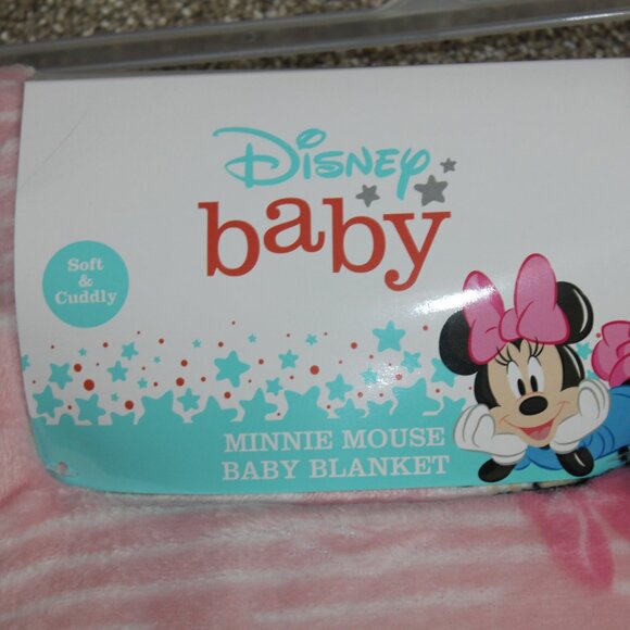 Disney Baby Minnie Mouse Fleece Pink White Striped Dot Infant Girls Blanket NWT - Picture 2 of 5